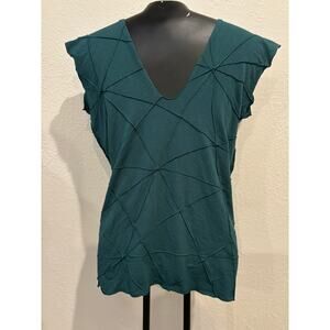 Caraucci Top Tee Womens Size M Green V-neck Y2K
